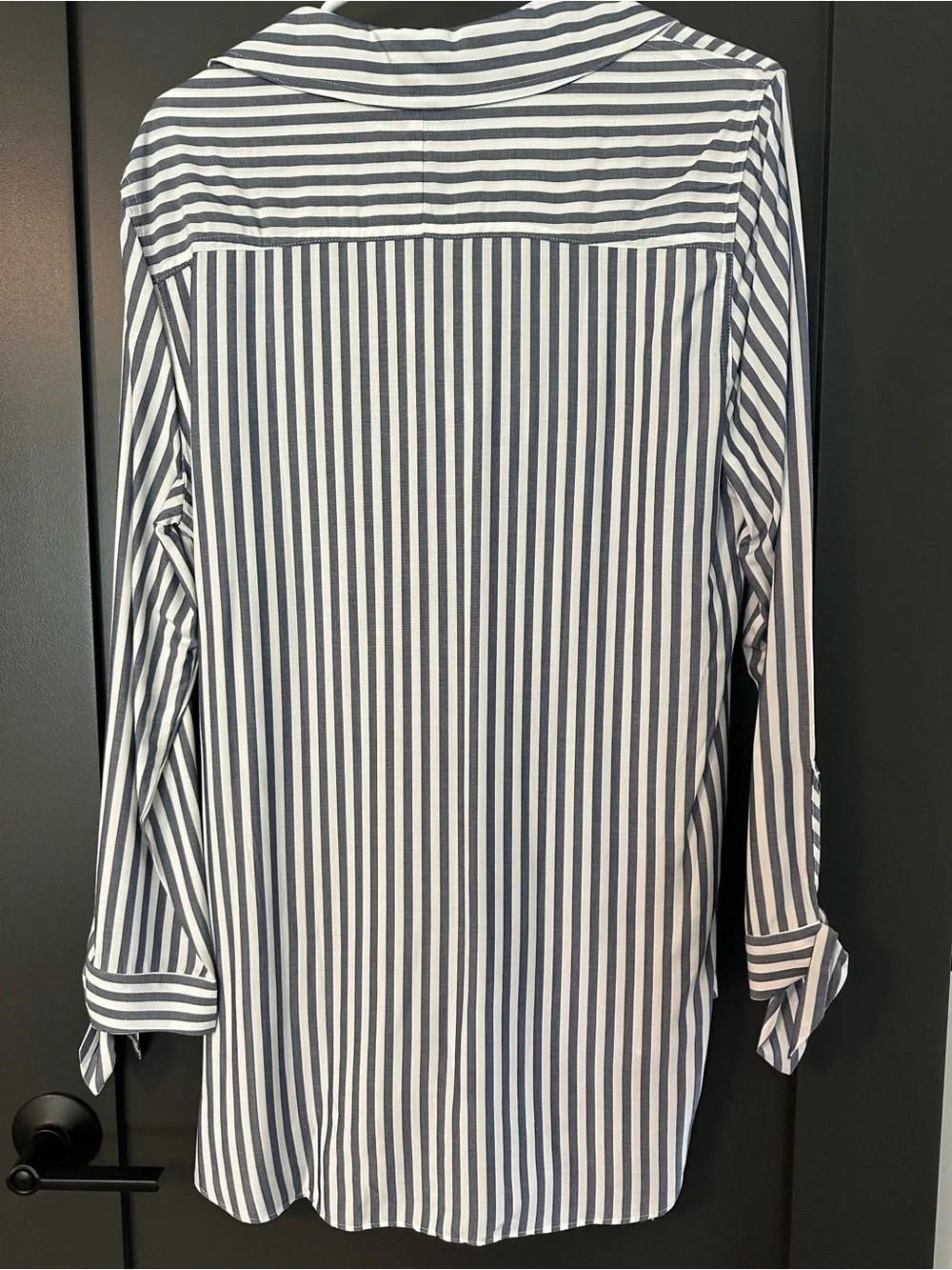 J.Crew Collared Tie-Sleeve Popover Shirt in Navy/White Stripe